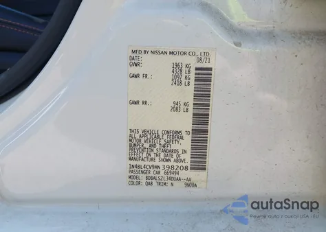 2021 Nissan Altima Sr Fwd from USA, damaged, VIN 1N4BL4CV9MN398208